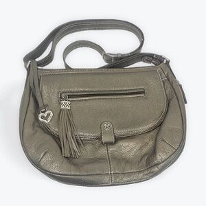BRIGHTON Metallic Bronze Leather Hobo Shoulder Handbag with Tassel